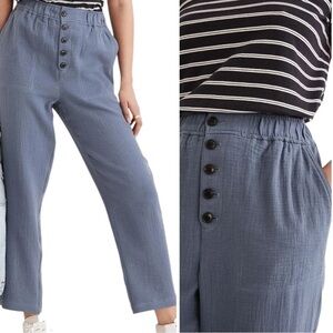 Madewell High Rise Tapered Blue Cotton Linen Pants Medium M1